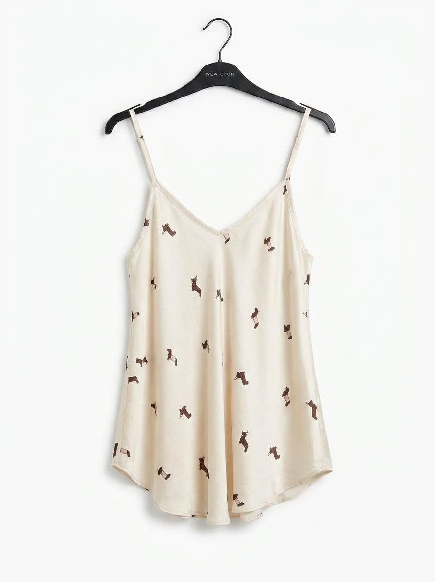NEW LOOK PAJAMAS — dachshund print, top + shorts, beige