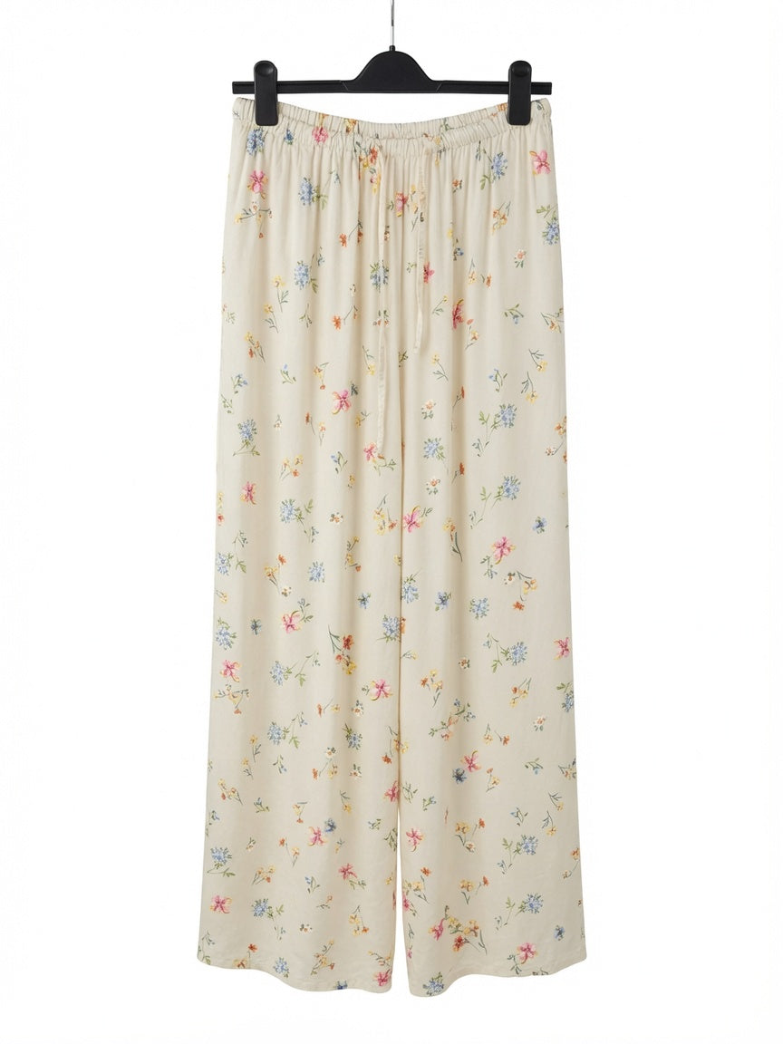 "Jardin Fleuri" maxi trousers — floral print, Italian quality