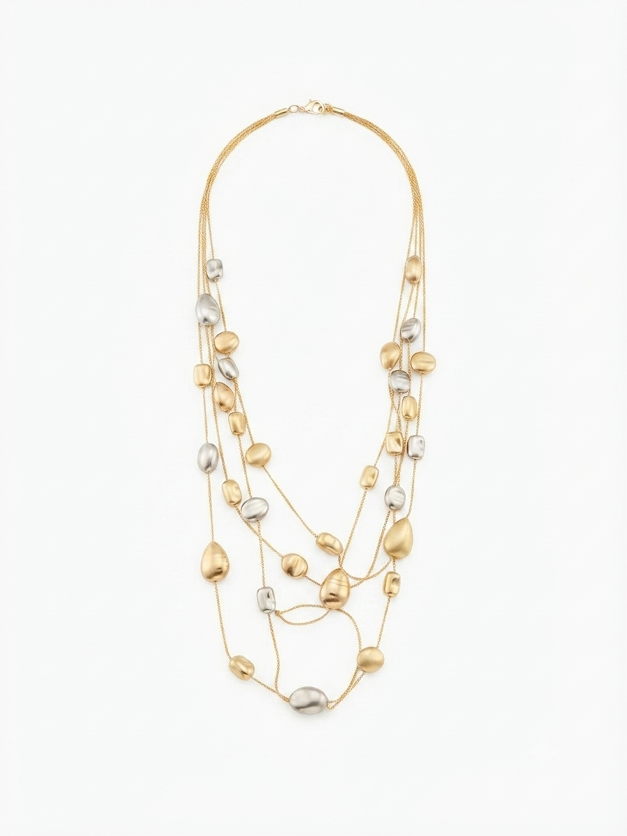 Multi-layered gold-tone necklace with beads