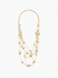 Multi-layered gold-tone necklace with beads