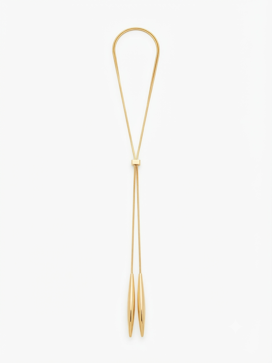 Gold-tone lariat necklace with cone-shaped pendants