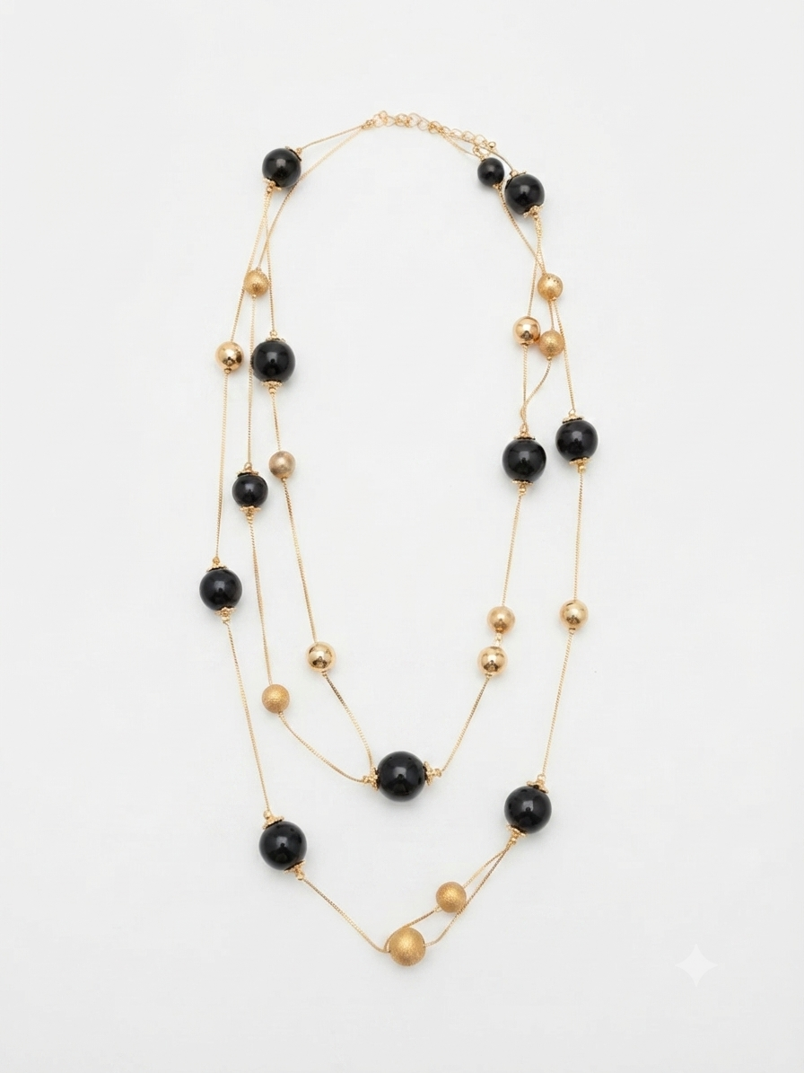 Long necklace with black and gold beads "Black & Gold Elegance"