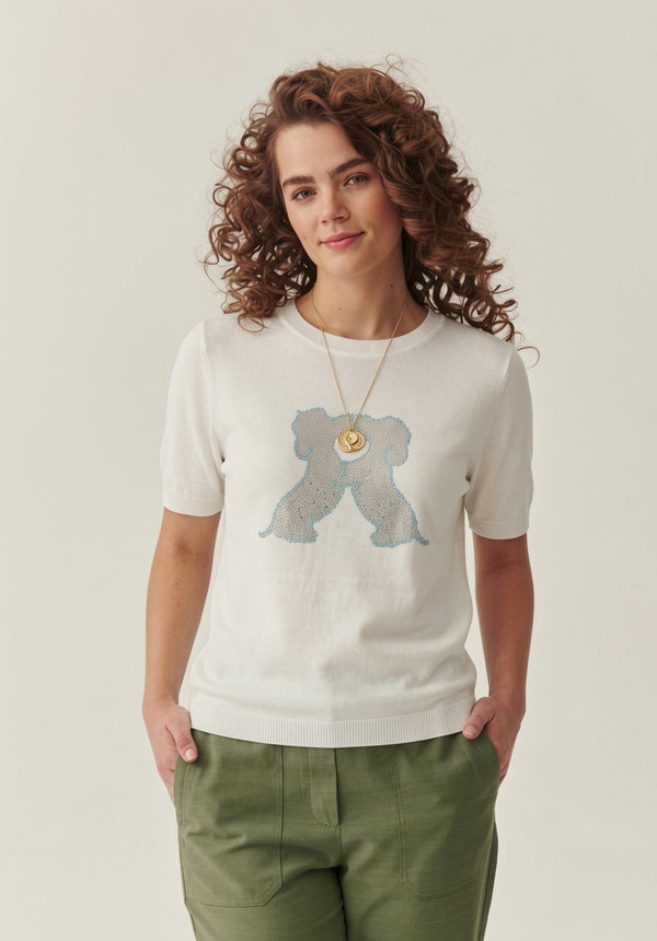 Top-tricou alb „Amour Italian” cu strasuri