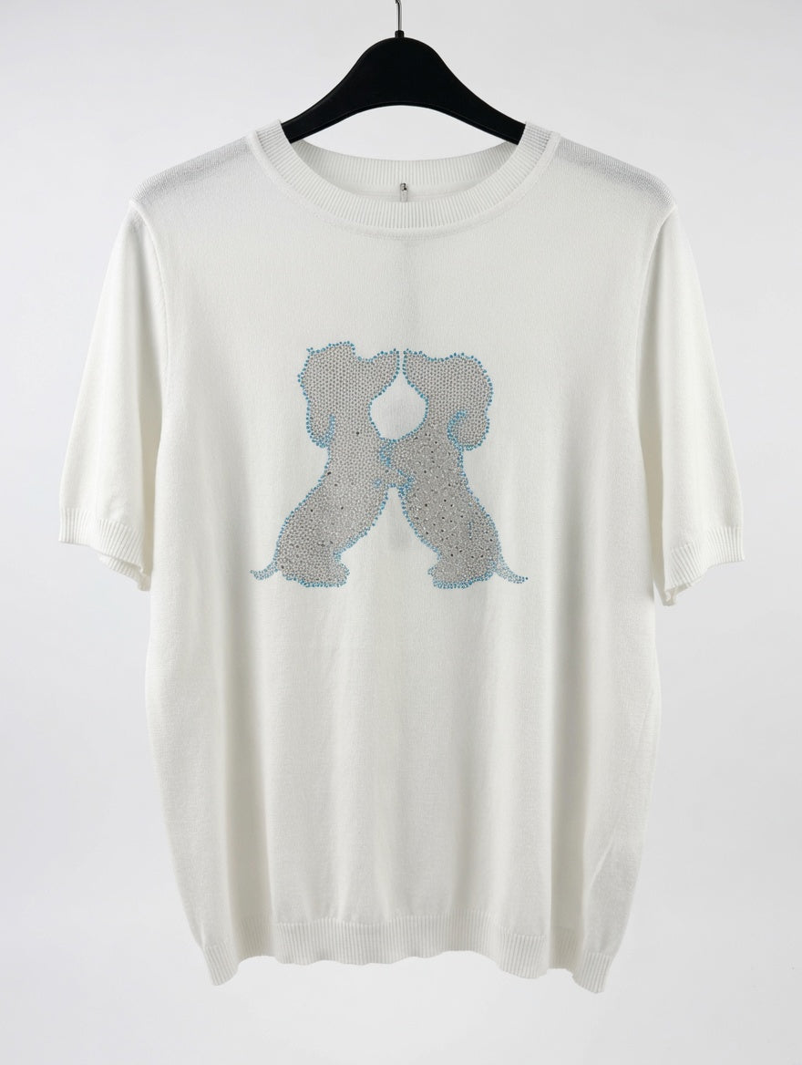 Top-tricou alb „Amour Italian” cu strasuri