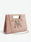 Вечерний бархатный клатч пудрового цвета с кристаллами