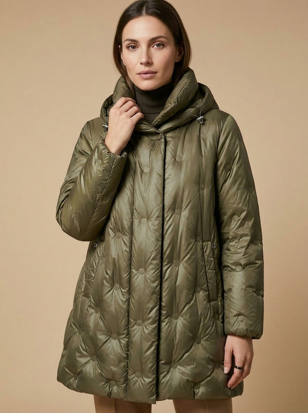 Women's olive quilted hooded jacket