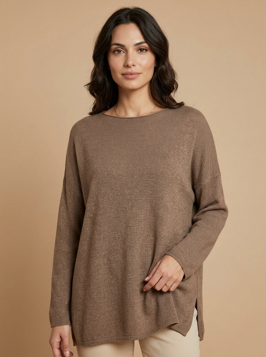 Тонкий коричневый джемпер оверсайз LeGri Fashion