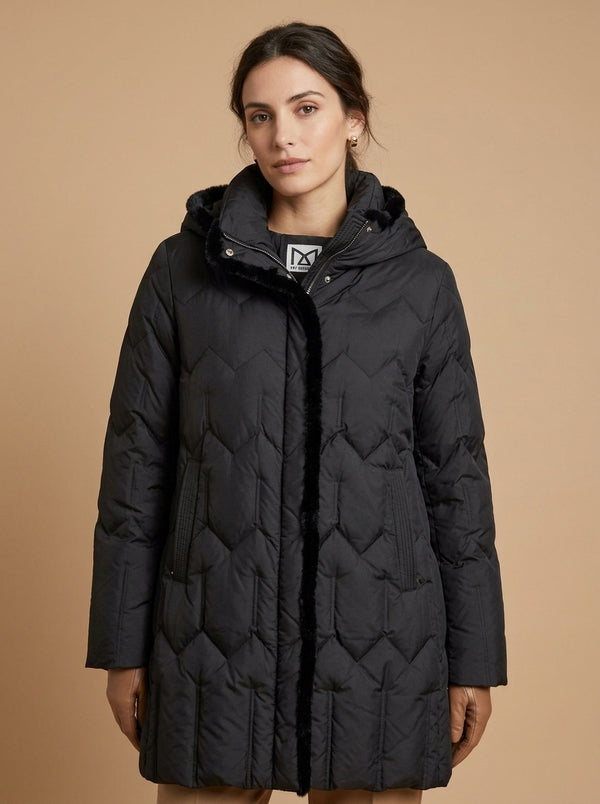 Black quilted hooded jacket