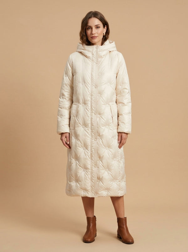 Quilted coat with a hood and belt