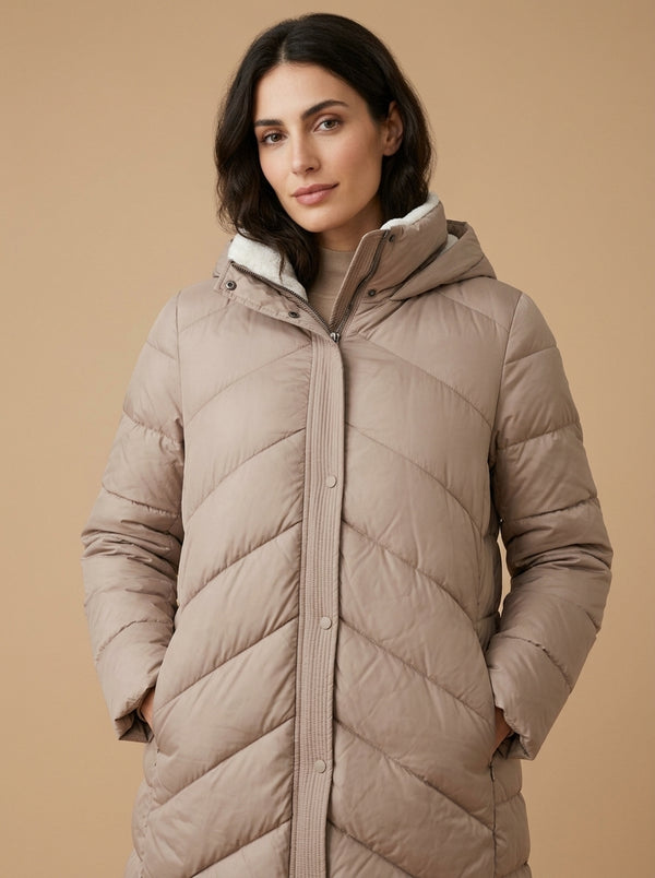 Beige hooded quilted jacket