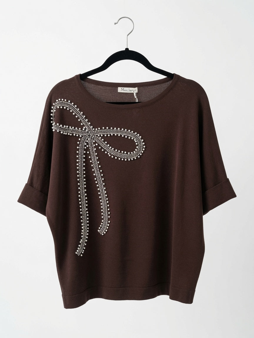 Bluză-tricou elegantă din tricot „Italy” cu fundă strălucitoare