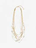 Multi-layered golden necklace with pearl beads