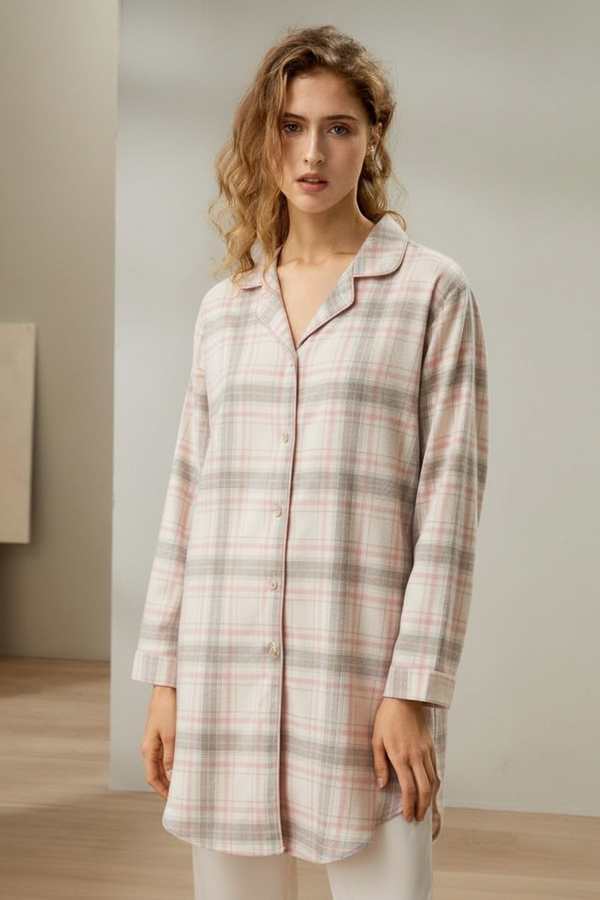VALÈGE plaid nightshirt — powder pink