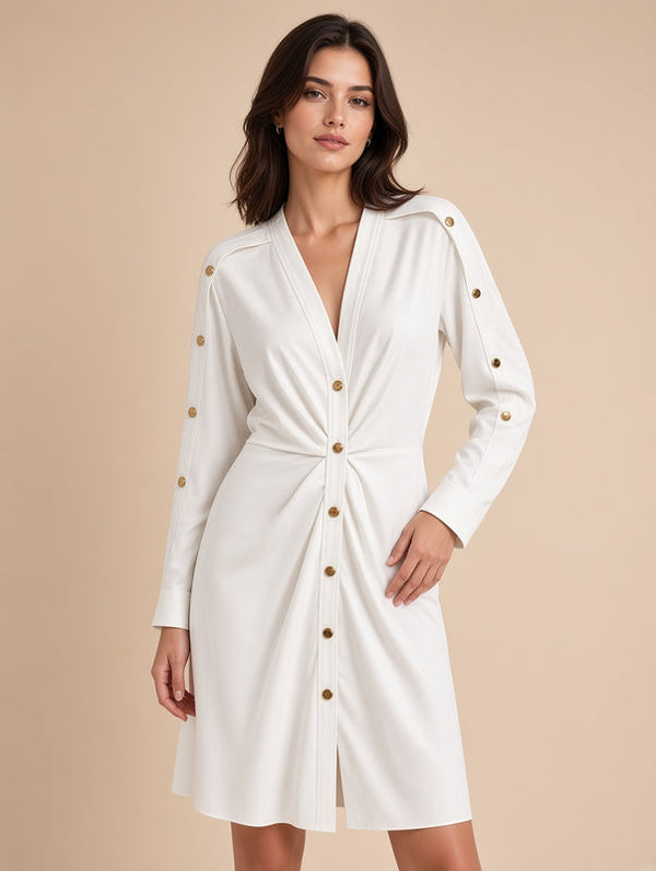 Sandro draped dress with gold buttons — France