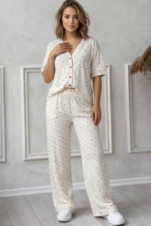 UGG pajama set — cream floral print: top + trousers