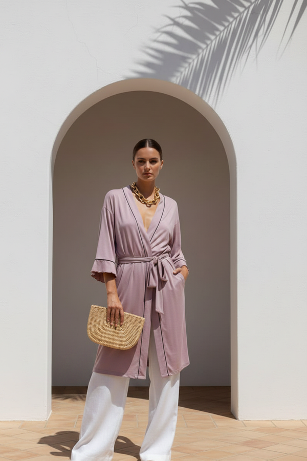 UGG ROBE — powder pink with dark trim