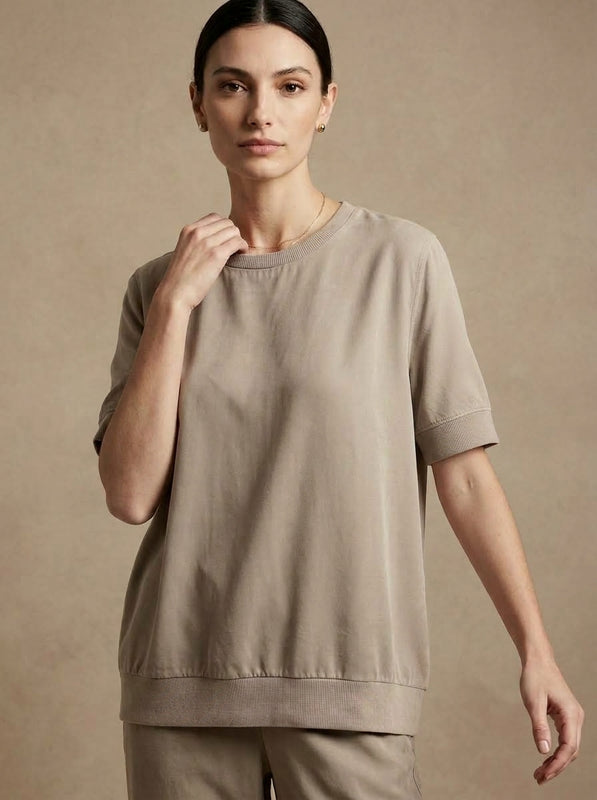 Blouse with knit trim — Italy