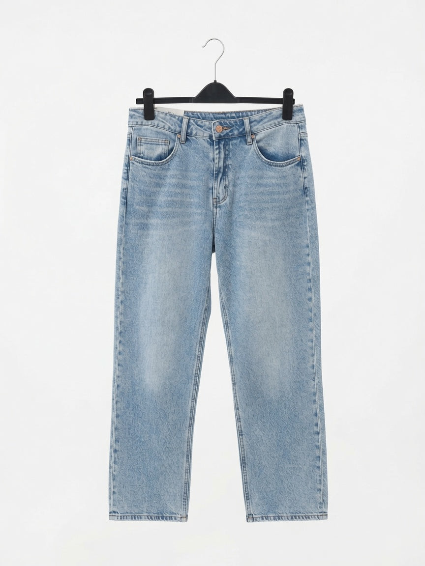 Blugi „Urban Classic” de culoare bleu deschis, croială dreaptă, cu talie înaltă